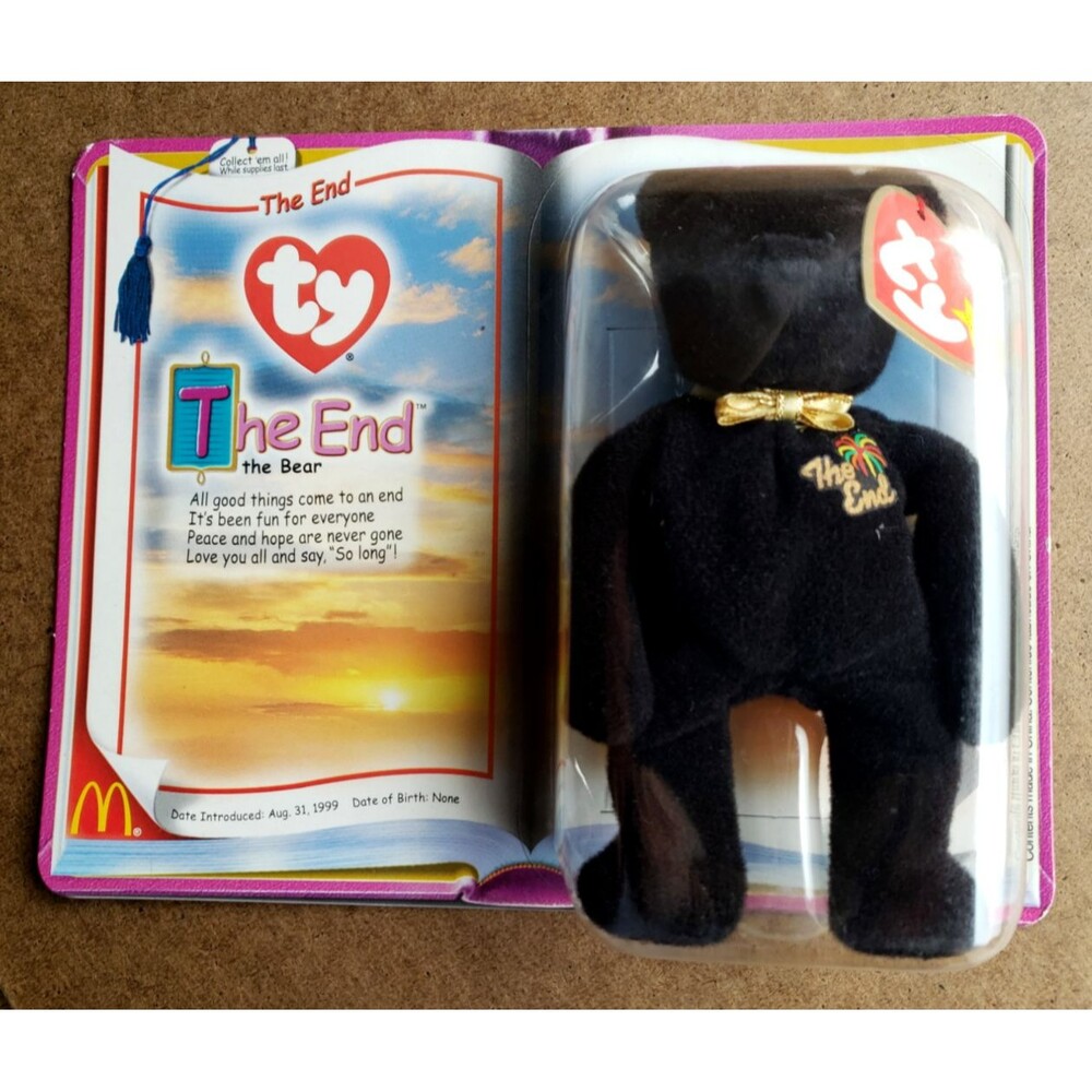 VTG TY McDONALD'S TEENIE BEANIE BABIES THE END THE BEAR Black August 31 1999 MOC